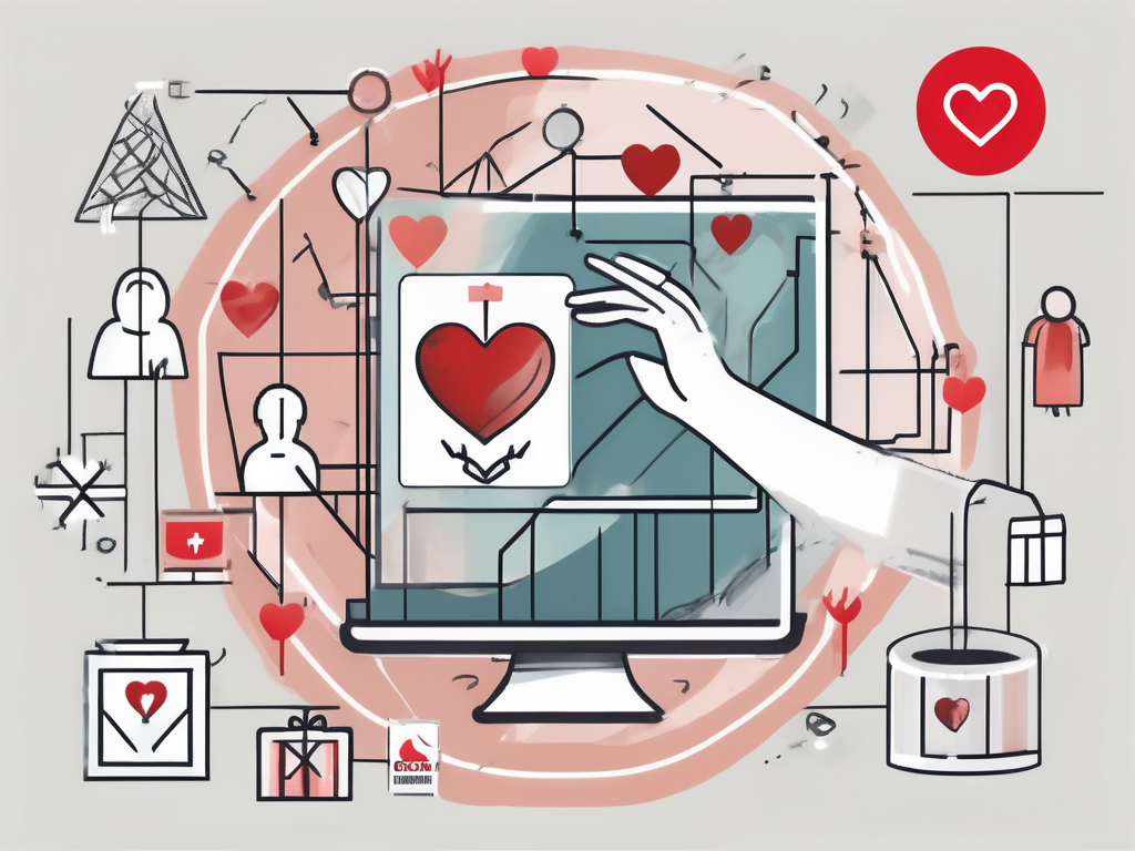 A pinterest icon surrounded by various charity symbols like a heart
