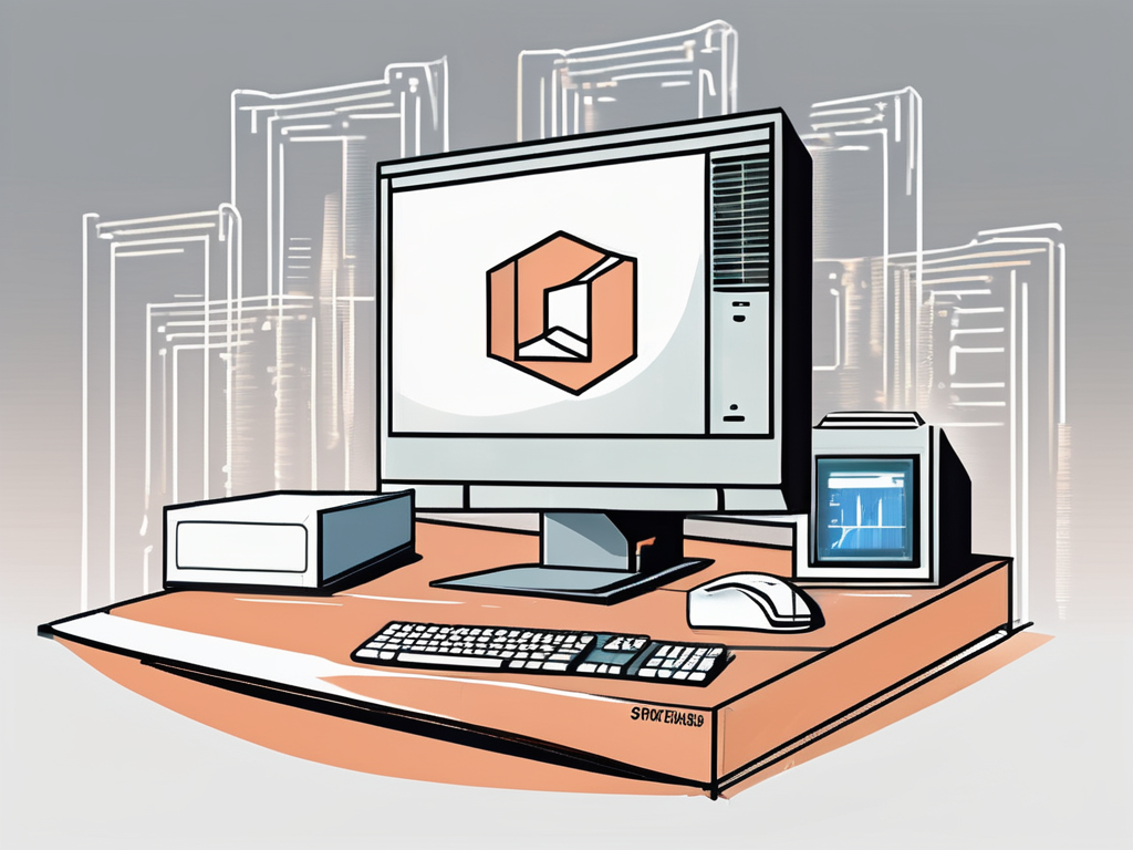 A computer and a software box labeled with a generic symbol for office software
